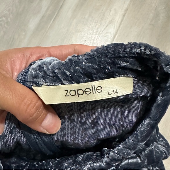 Zapelle Eshakti Houndstooth Burnout Velvet Blue Dress Sz 14 - Picture 3 of 9